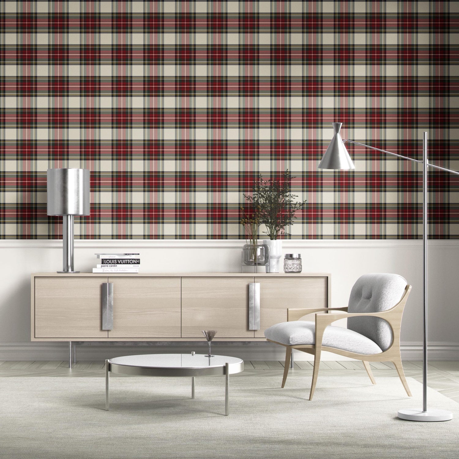 Geometric Plaid Checkered Kitchen Wallpaper (Red/ Cream/ Green/ Yellow)