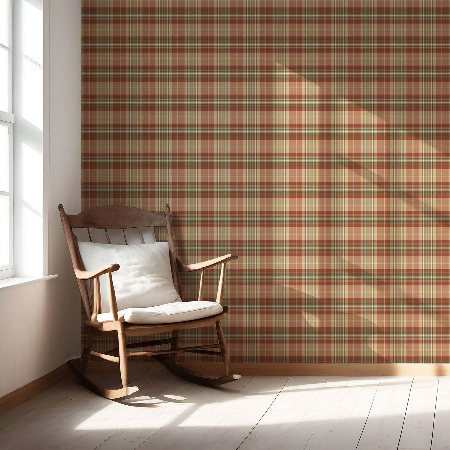 Geometric Plaid Checkered Nursery Wallpaper (Red/ Brown/ Beige/ Green)
