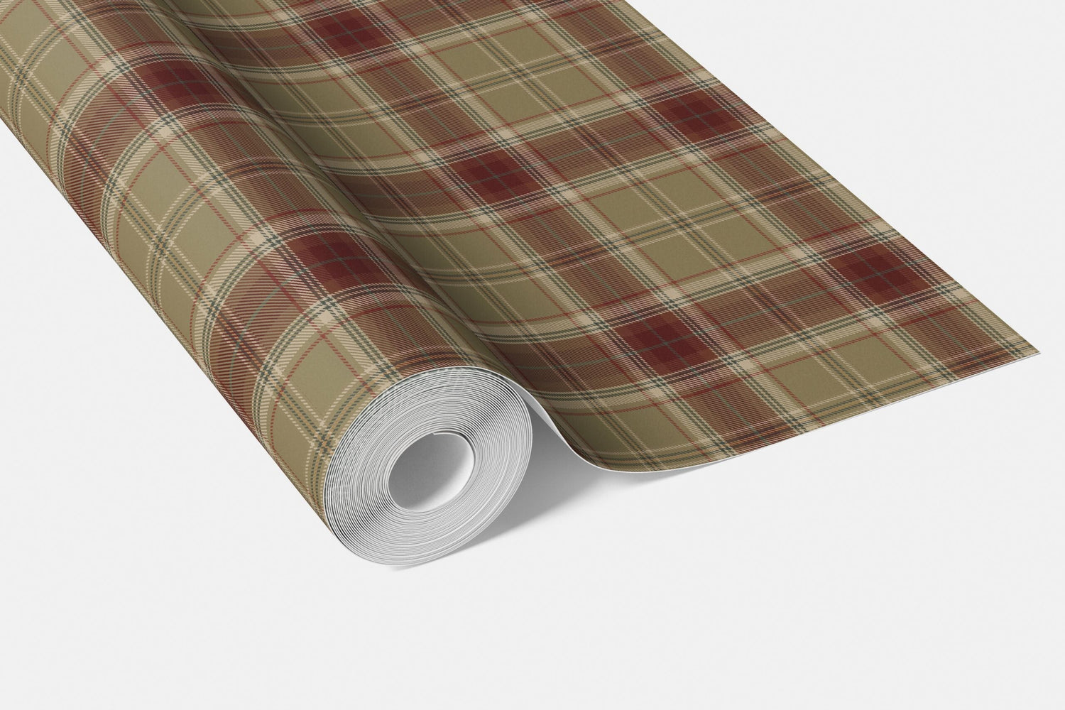 Geometric Plaid Checkered Bathroom Wallpaper (Olive Green/ Brown/ Red)
