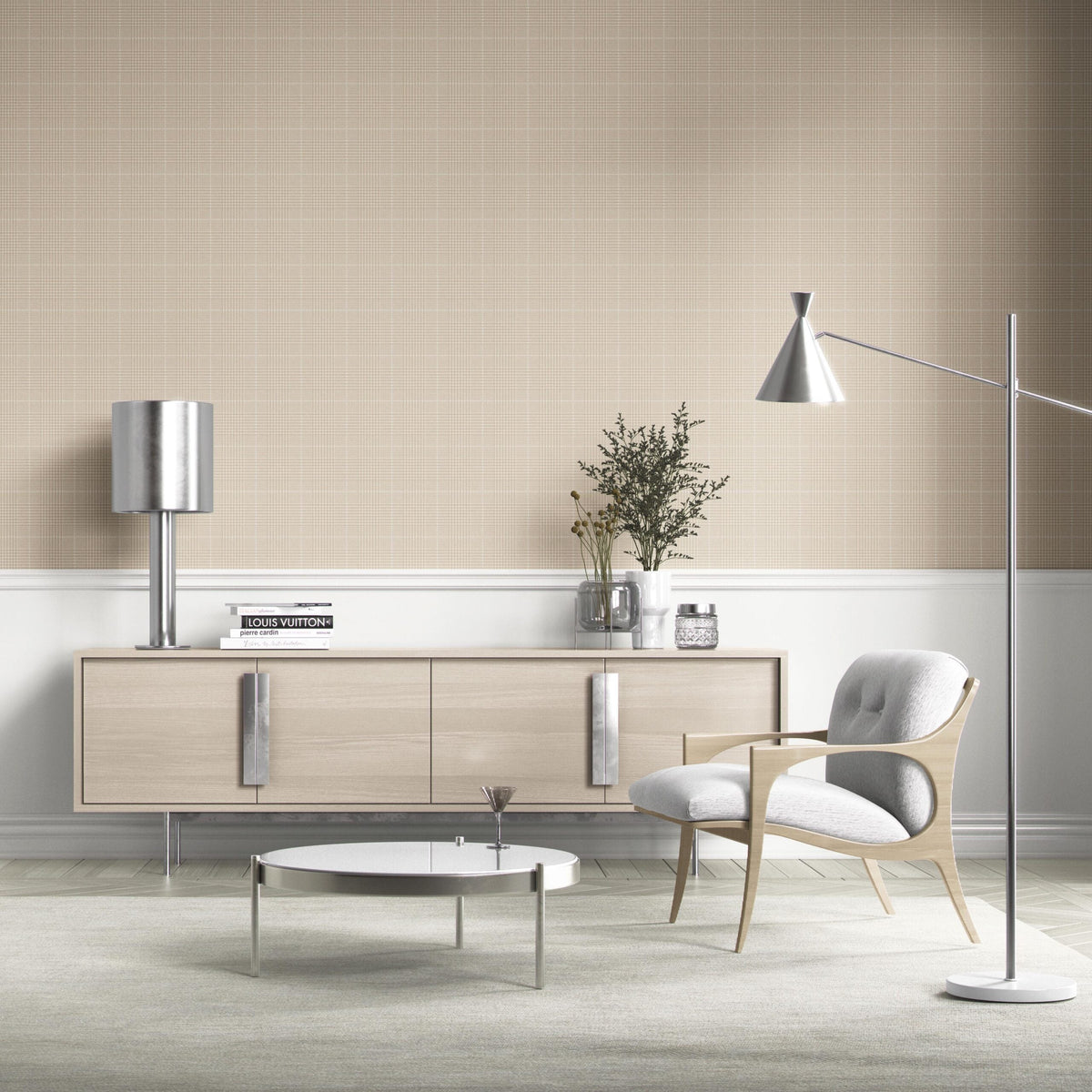 Neutral Plain/ Textured Check Kitchen Wallpaper (Buttery Beige)