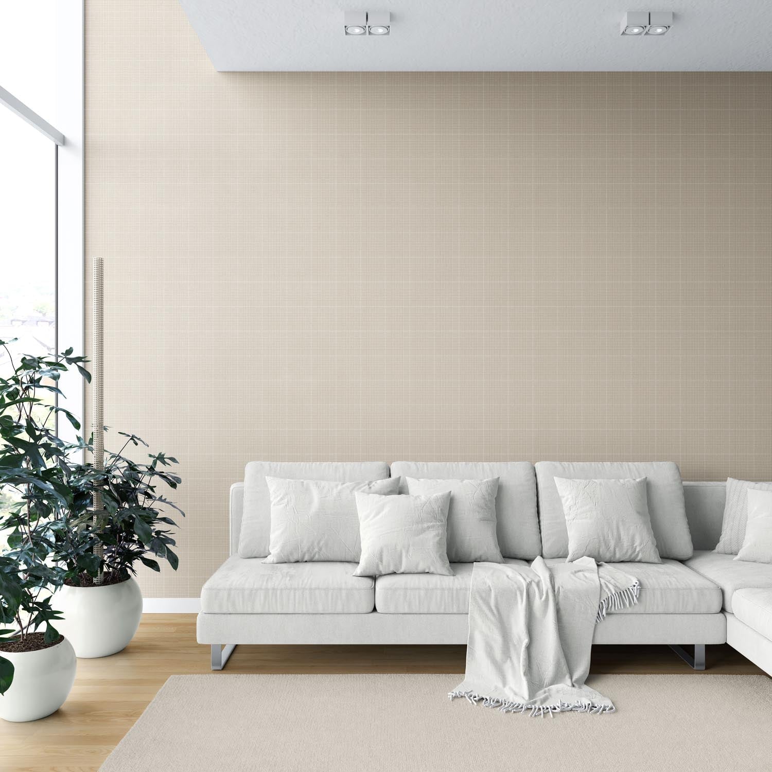 Neutral Plain/ Textured Check Shower Toilet Wallpaper (Buttery Beige)