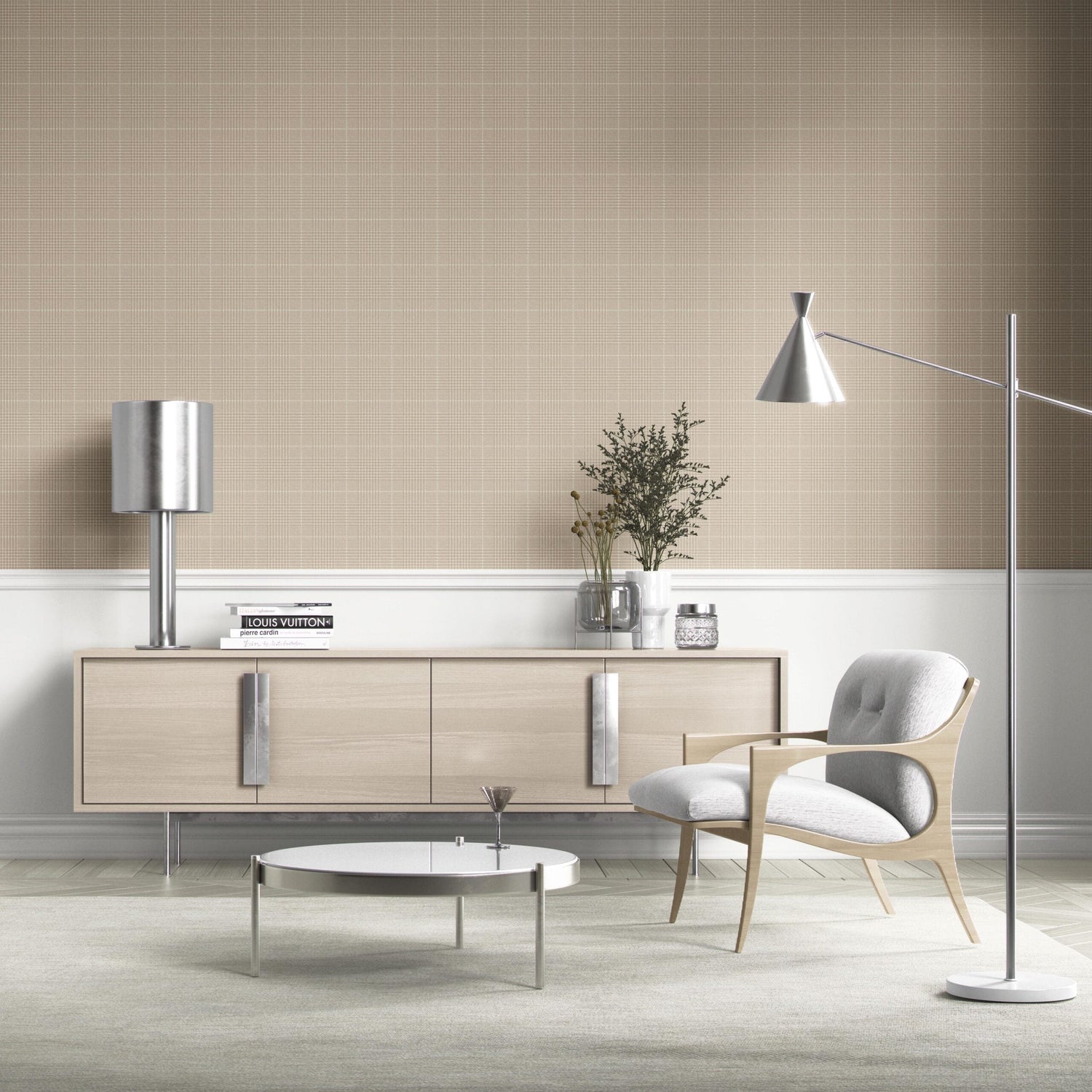 Neutral Plain/ Textured Check Kitchen Wallpaper (Beige/ Brown)