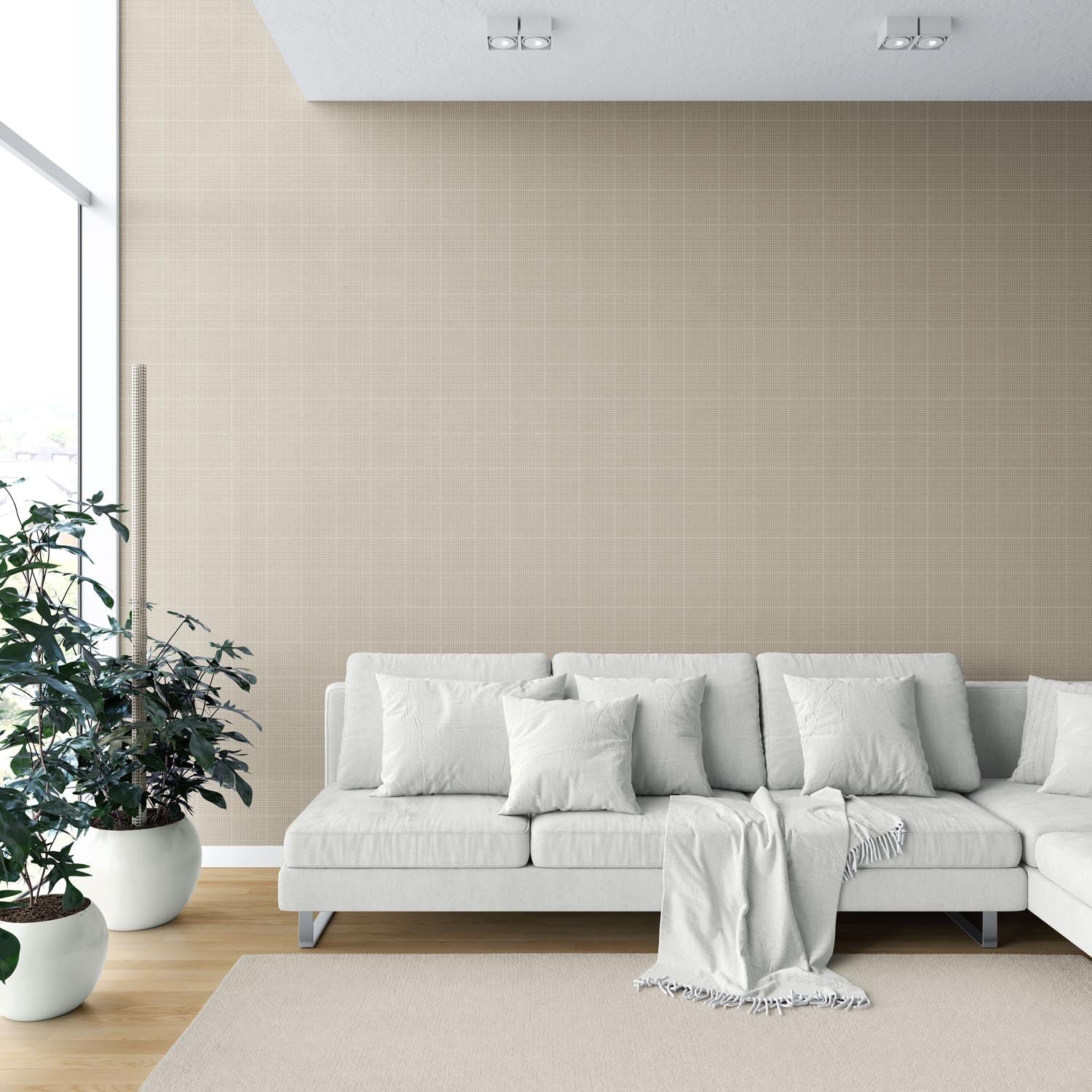Neutral Plain/ Textured Check Shower Toilet Wallpaper (Beige/ Brown)