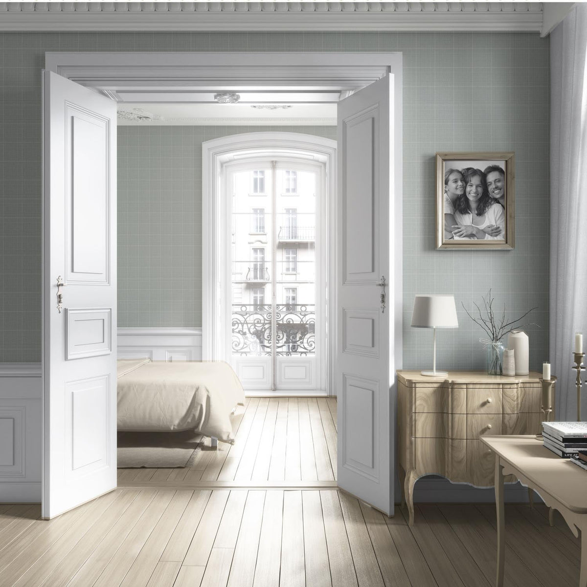 Neutral Plain/ Textured Check Living Room Wallpaper (Sage Gray)