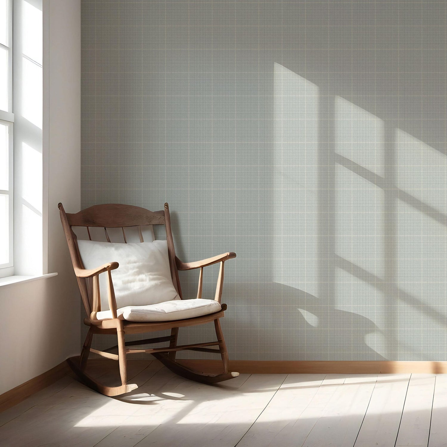 Neutral Plain/ Textured Check Nursery Wallpaper (Sage Gray)