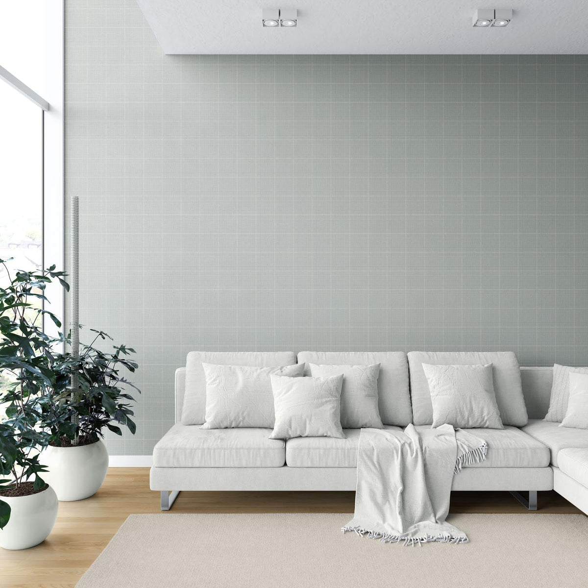 Neutral Plain/ Textured Check Shower Toilet Wallpaper (Sage Gray)