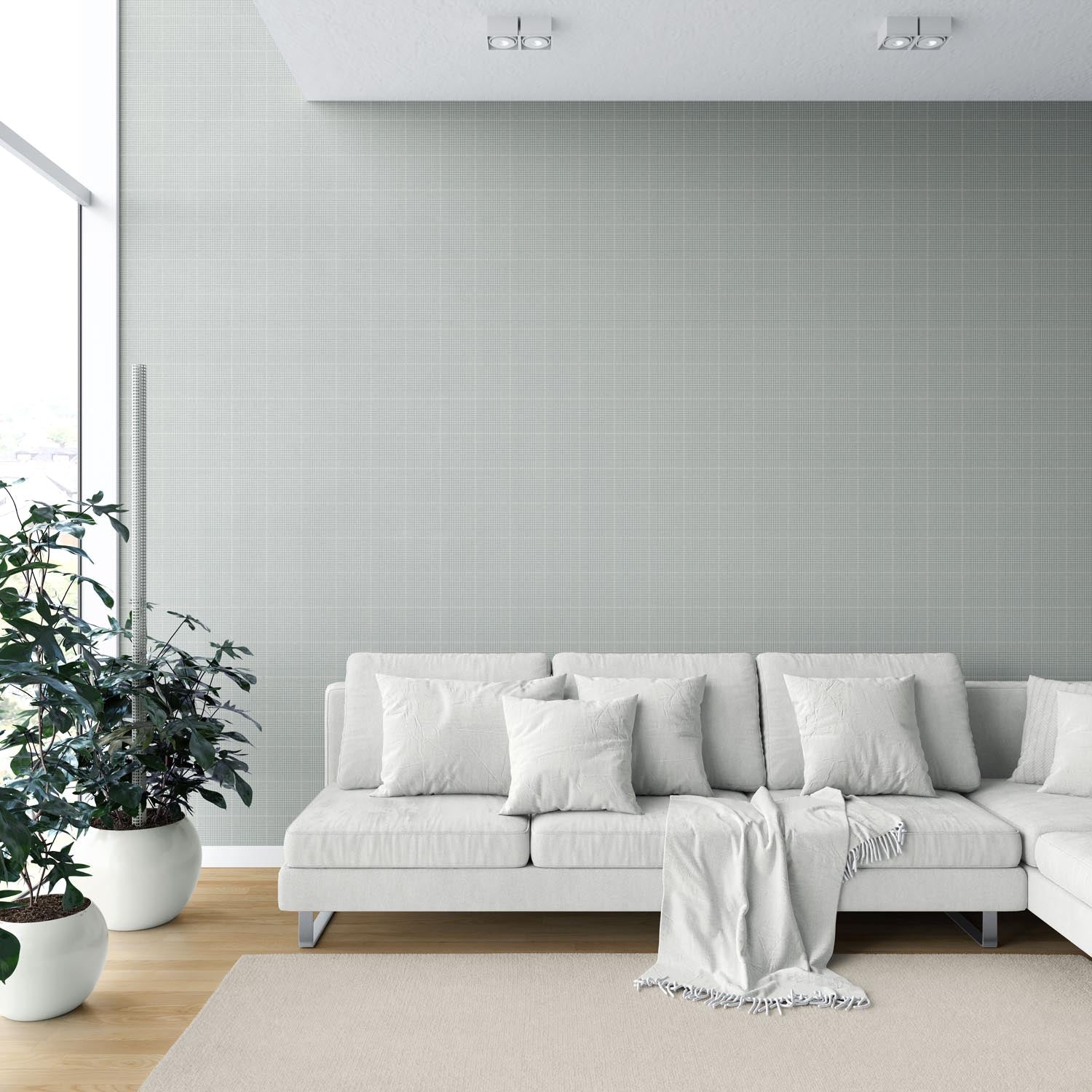 Neutral Plain/ Textured Check Shower Toilet Wallpaper (Sage Gray)