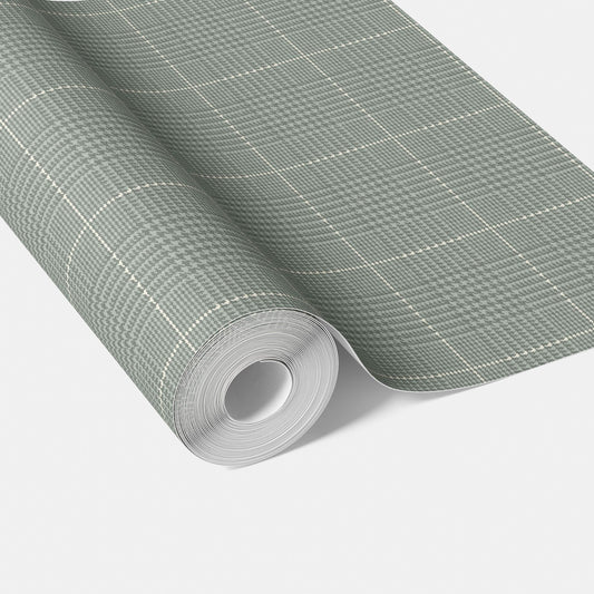 Plain/ Textured Check Traditional Wallpaper (Sage Green)