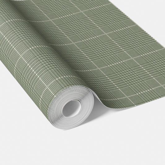 Plain/ Textured Check Traditional Wallpaper (Gray-Green)