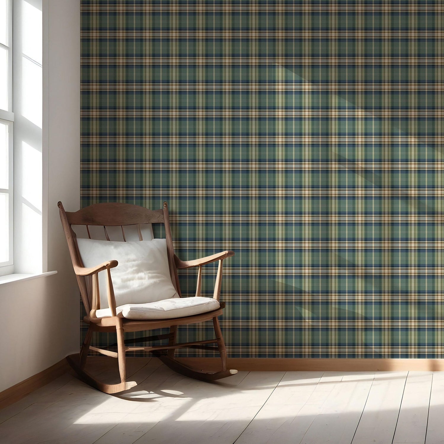 Geometric Plaid Checkered Nursery Wallpaper (Green/ Blue/ Beige/ Brown)