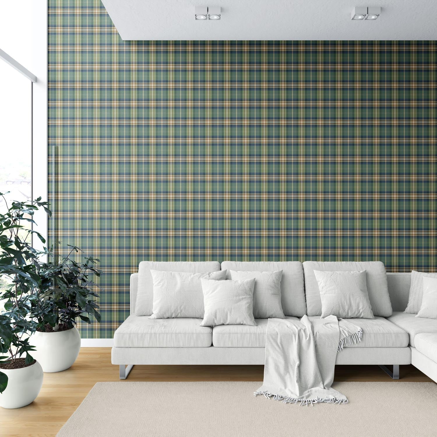 Geometric Plaid Checkered Shower Toilet Wallpaper (Green/ Blue/ Beige/ Brown)