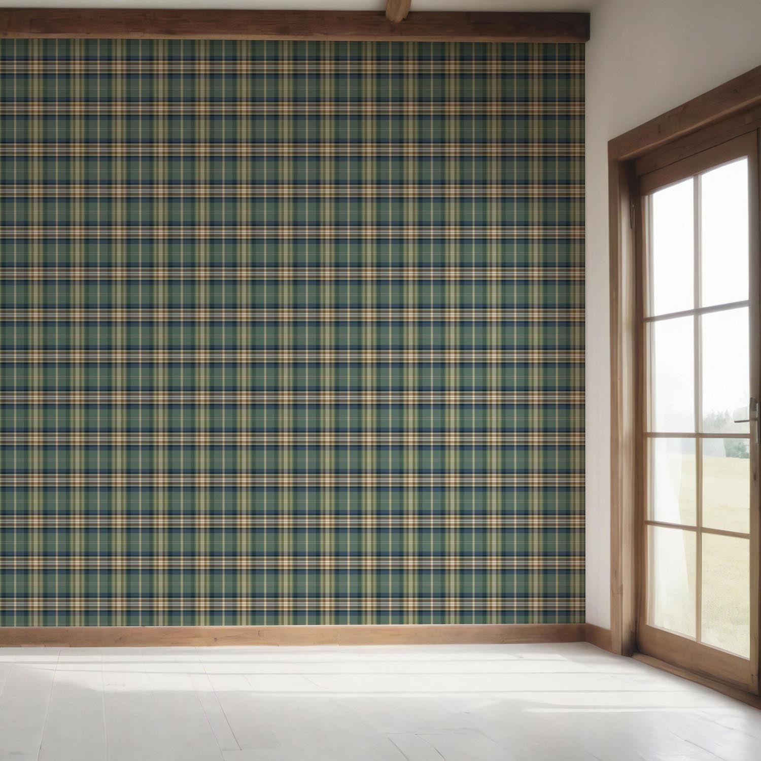 Geometric Plaid Checkered Bedroom Wallpaper (Green/ Blue/ Beige/ Brown)