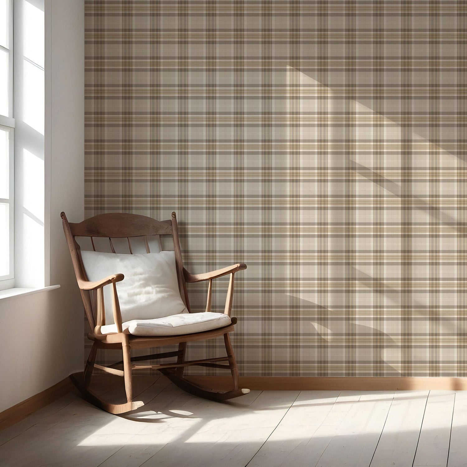 Neutral Geometric Plaid Checkered Nursery Wallpaper (Warm Taupe/ Beige/ Brown/ Cream)