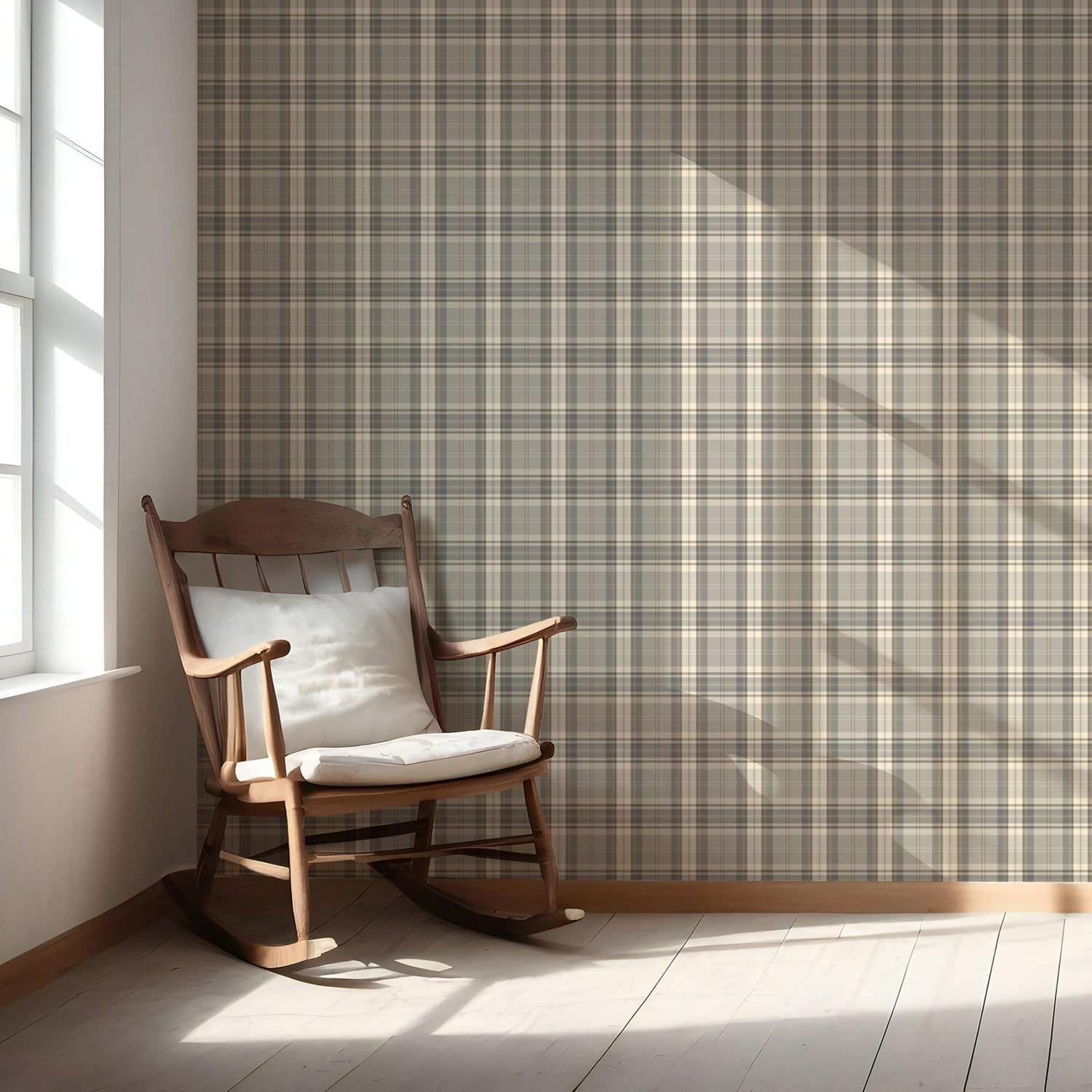 Neutral Geometric Plaid Checkered Nursery Wallpaper (Gray/ Taupe/ Greige/ Brown)