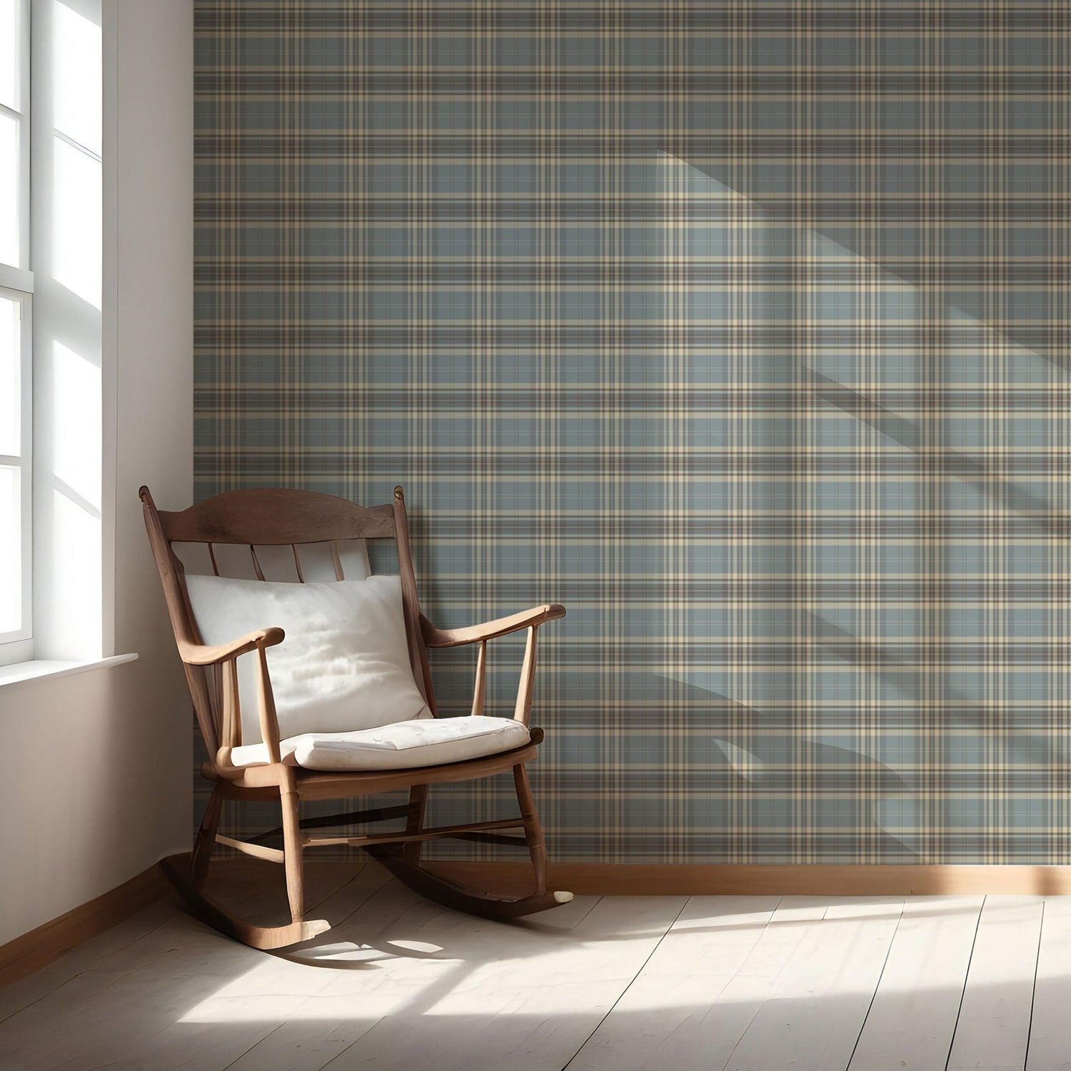 Geometric Plaid Checkered Nursery Wallpaper (Gray/ Blue/ Beige/ Brown)