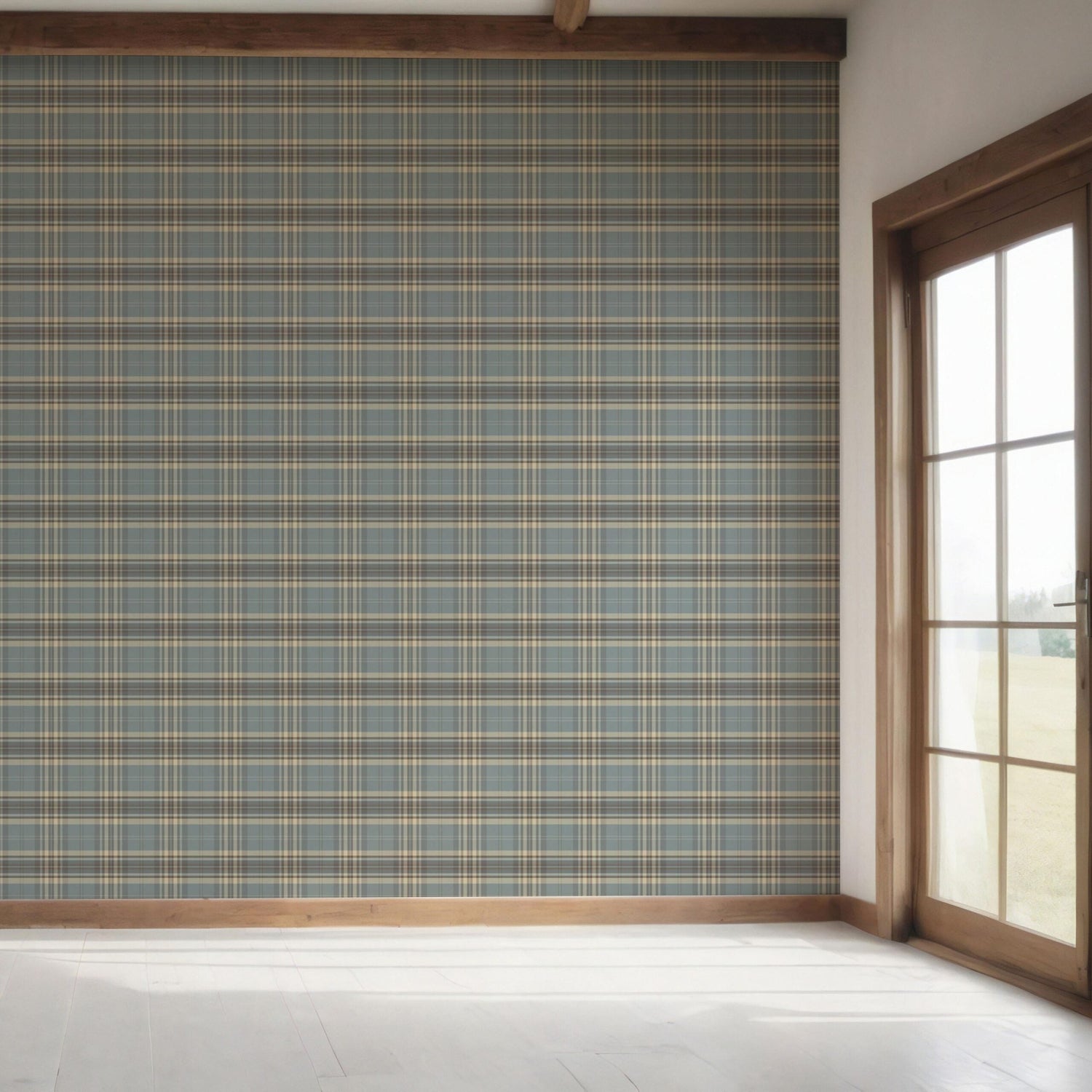 Geometric Plaid Checkered Bedroom Wallpaper (Gray/ Blue/ Beige/ Brown)