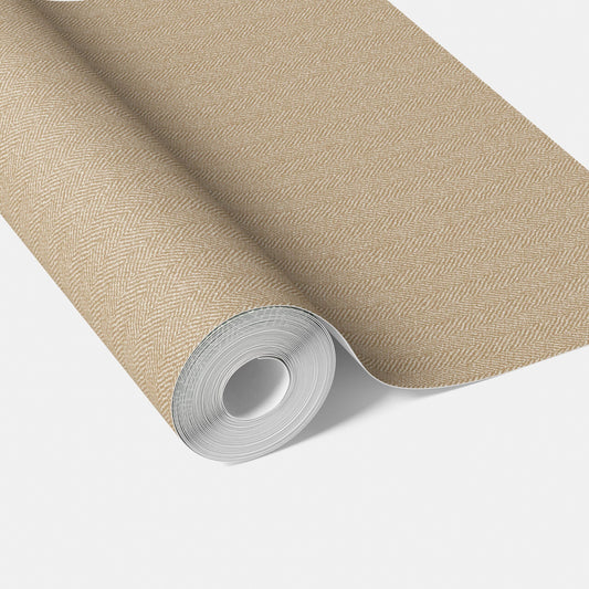 Neutral Herringbone Textured Traditional Wallpaper (Gold Beige/ Khaki)