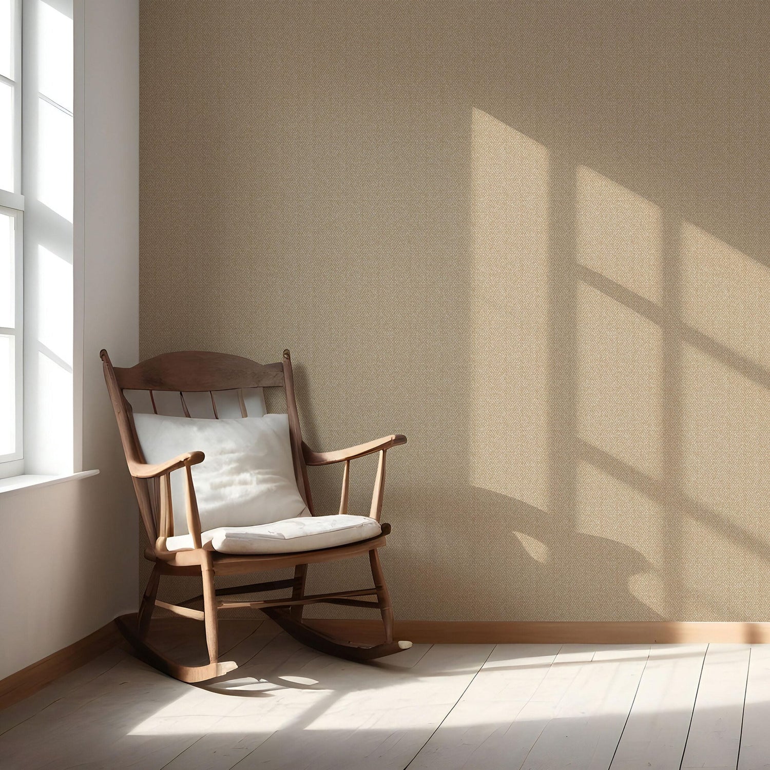 Neutral Herringbone Textured Nursery Wallpaper (Gold Beige/ Khaki)