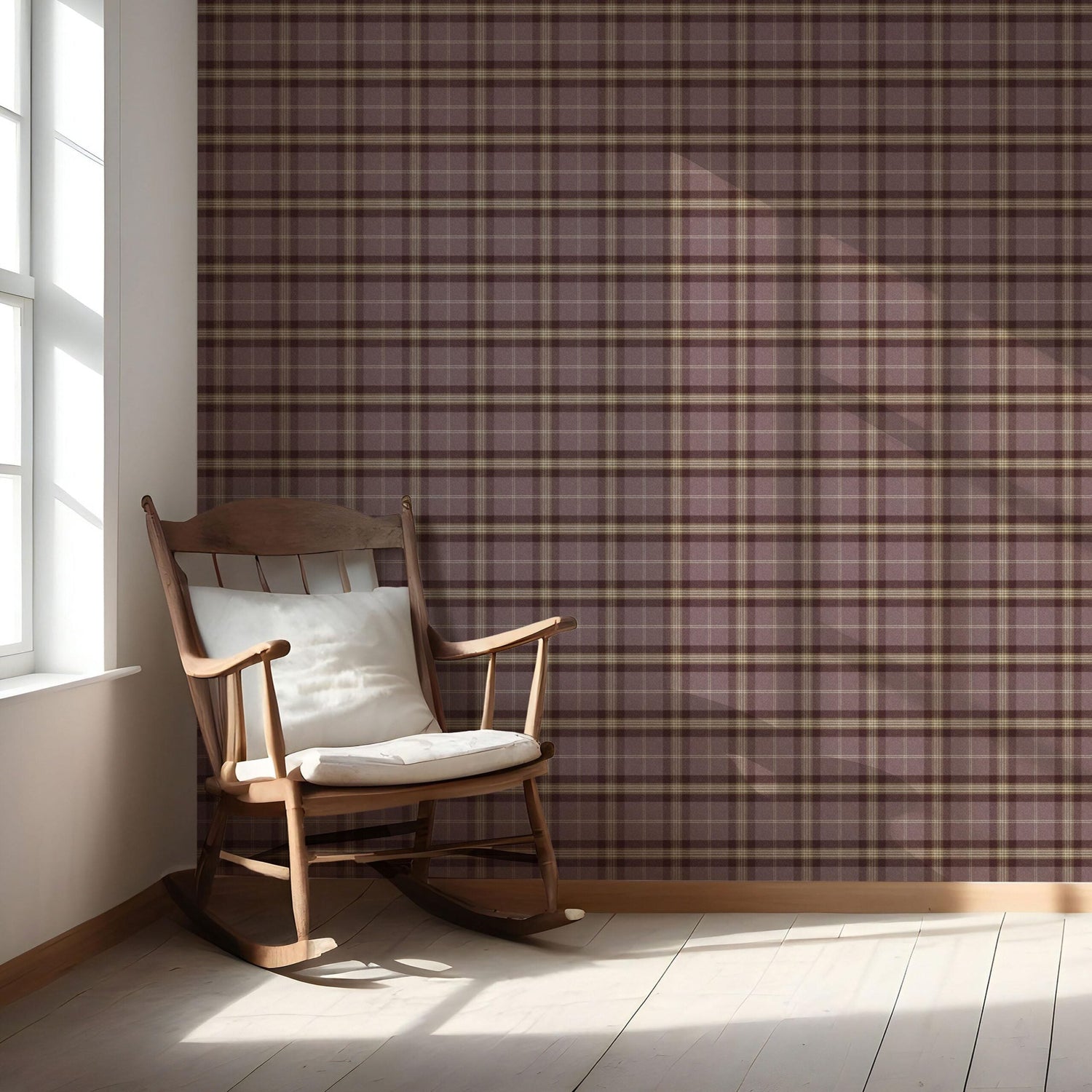 Geometric Plaid Checkered Nursery Wallpaper (Purple/ Mauve/ Pink/ Cream)