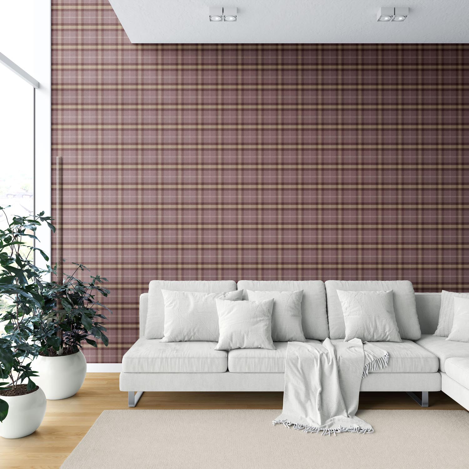Geometric Plaid Checkered Shower Toilet Wallpaper (Purple/ Mauve/ Pink/ Cream)