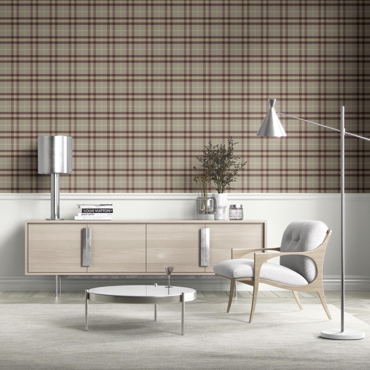 Geometric Plaid Checkered Kitchen Wallpaper (Brown/ Maroon/ Beige)