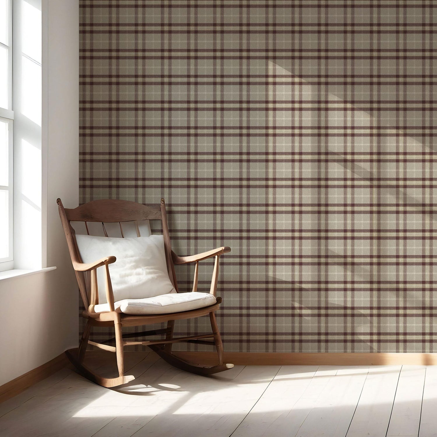 Geometric Plaid Checkered Nursery Wallpaper (Brown/ Maroon/ Beige)