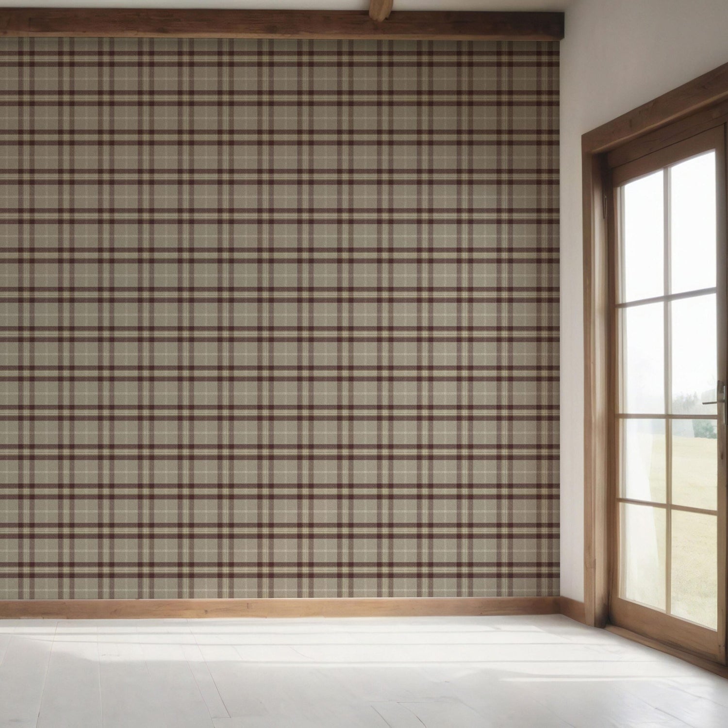 Geometric Plaid Checkered Bedroom Wallpaper (Brown/ Maroon/ Beige)