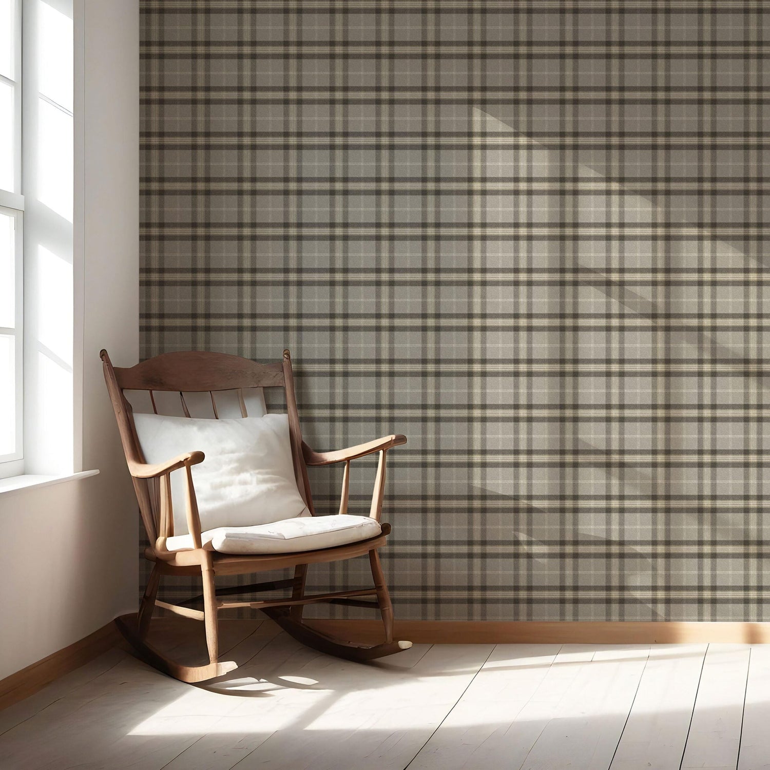 Geometric Plaid Checkered Nursery Wallpaper (Gray/ Cedar Brown)