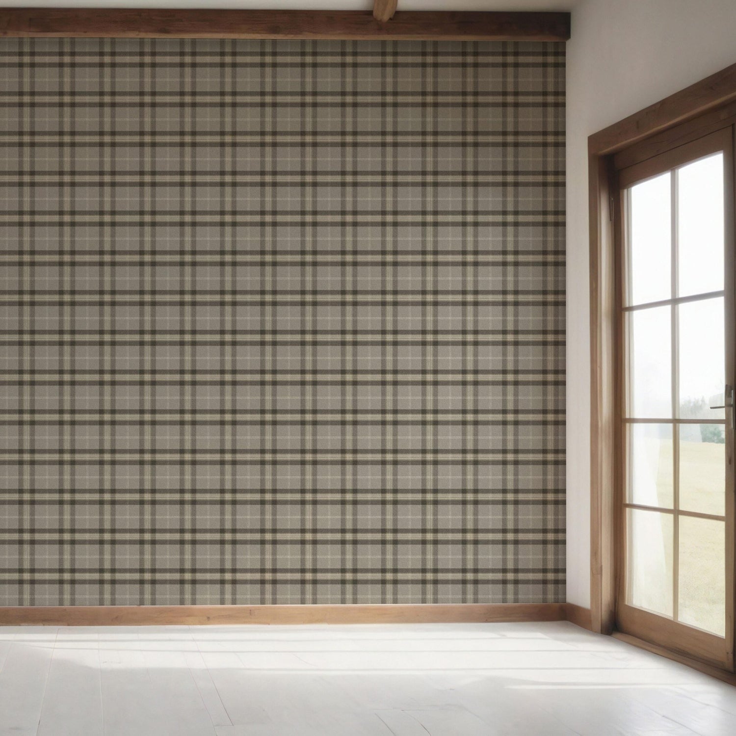 Geometric Plaid Checkered Bedroom Wallpaper (Gray/ Cedar Brown)