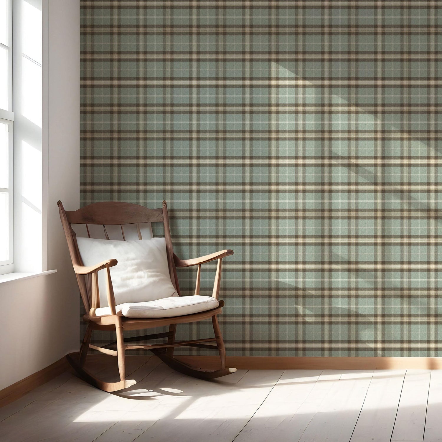 Geometric Plaid Checkered Nursery Wallpaper (Green/ Brown/ Beige)