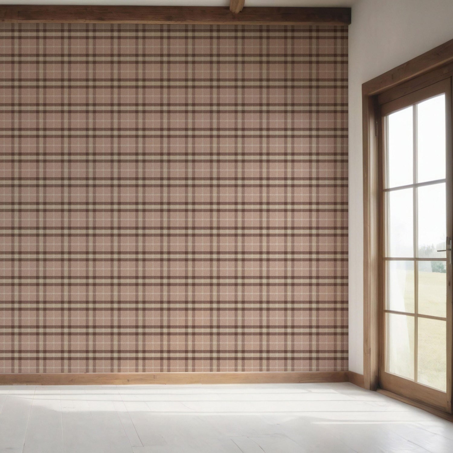 Geometric Plaid Checkered Bedroom Wallpaper (Blush Rose Pink/ Brown/ Beige)