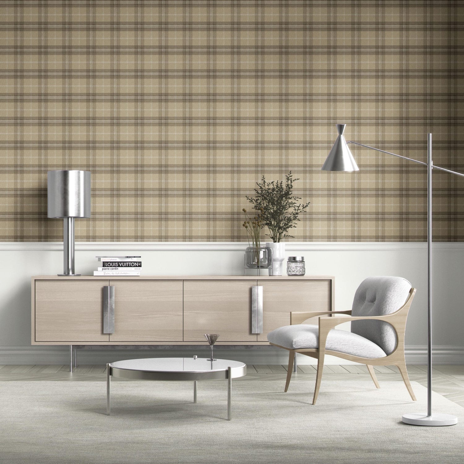 Neutral Geometric Plaid Checkered Kitchen Wallpaper (Beige/ Brown/ Taupe)