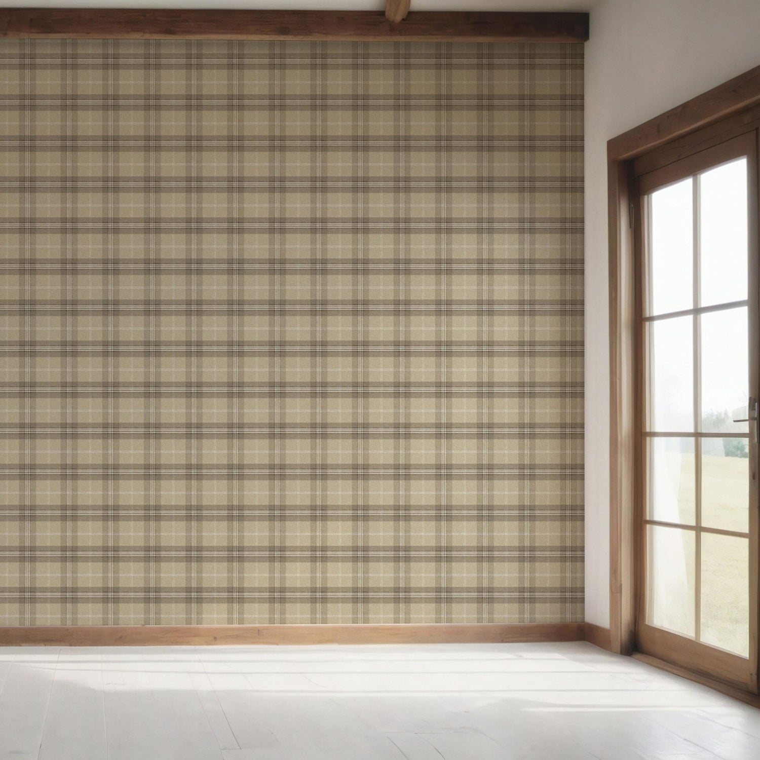 Neutral Geometric Plaid Checkered Bedroom Wallpaper (Beige/ Brown/ Taupe)