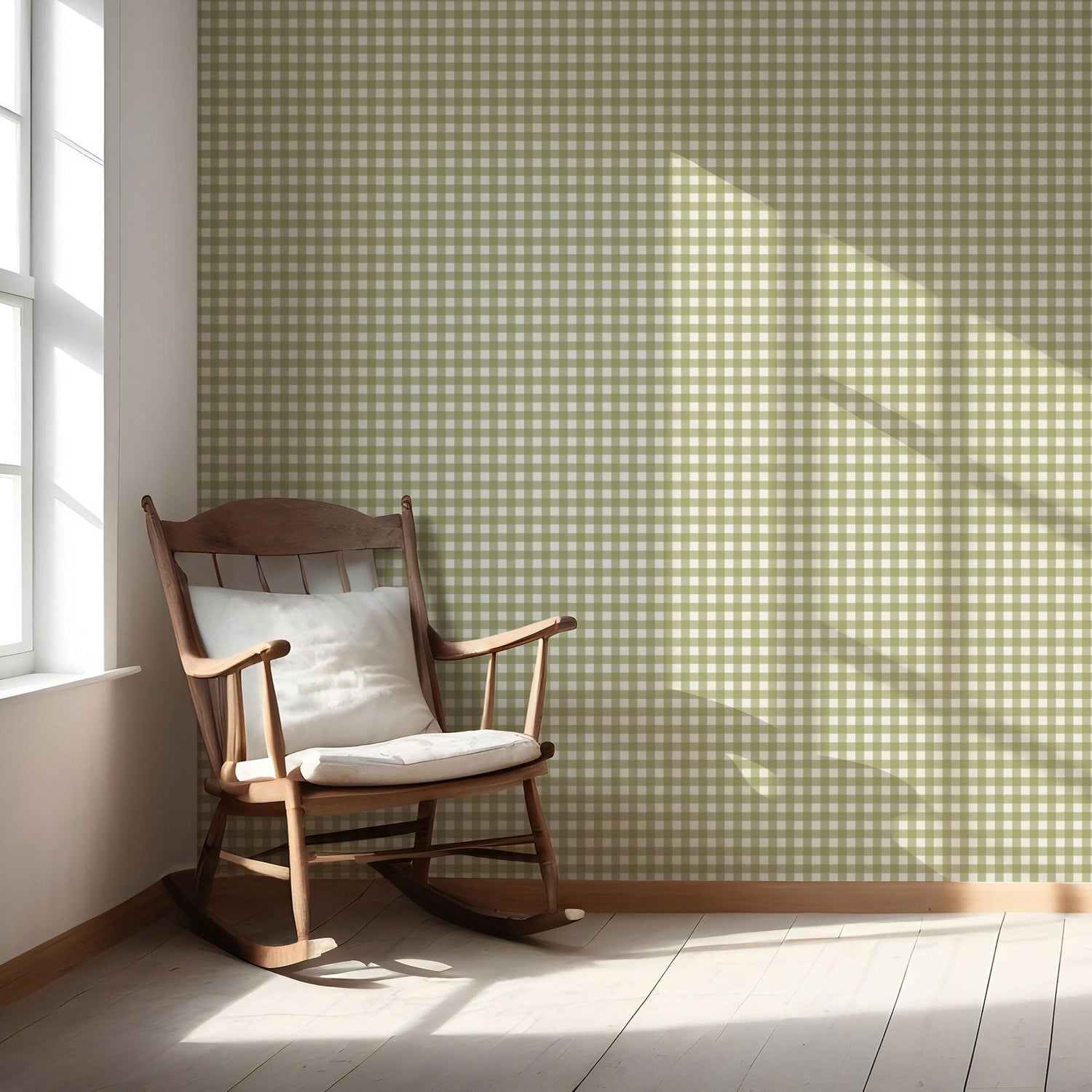 Geometric Gingham Checkered Nursery Wallpaper (Green)