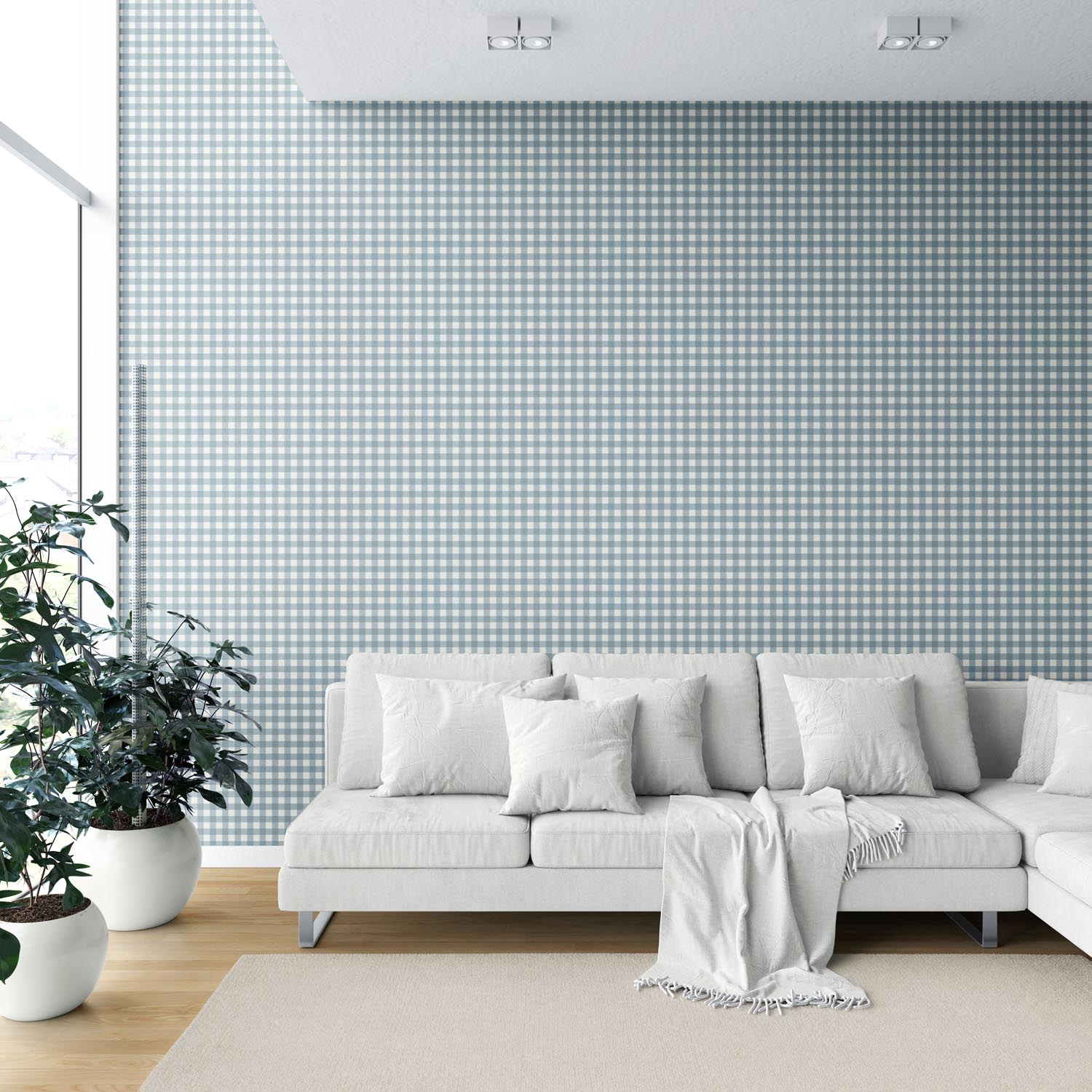 Geometric Gingham Checkered Shower Toilet Wallpaper (Blue)