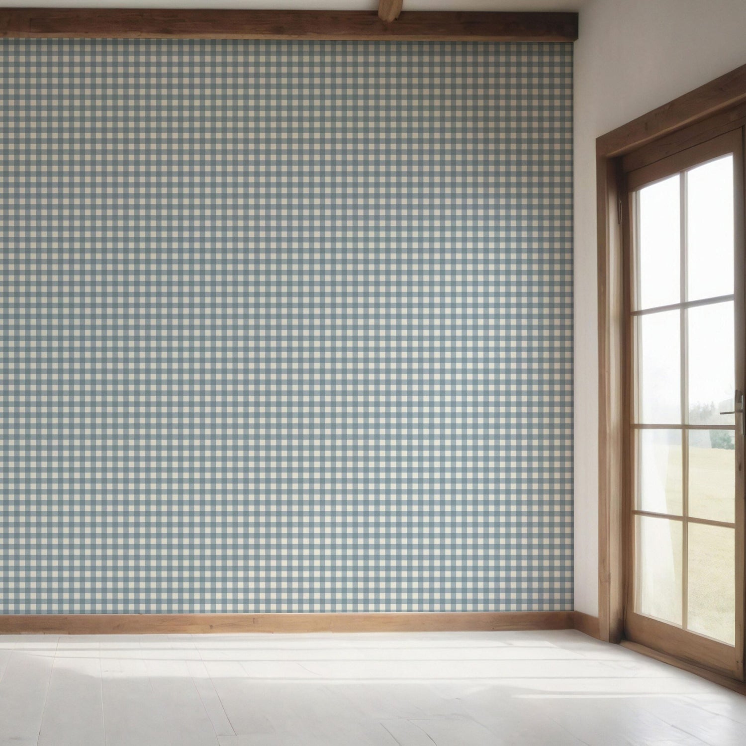 Geometric Gingham Checkered Bedroom Wallpaper (Blue)