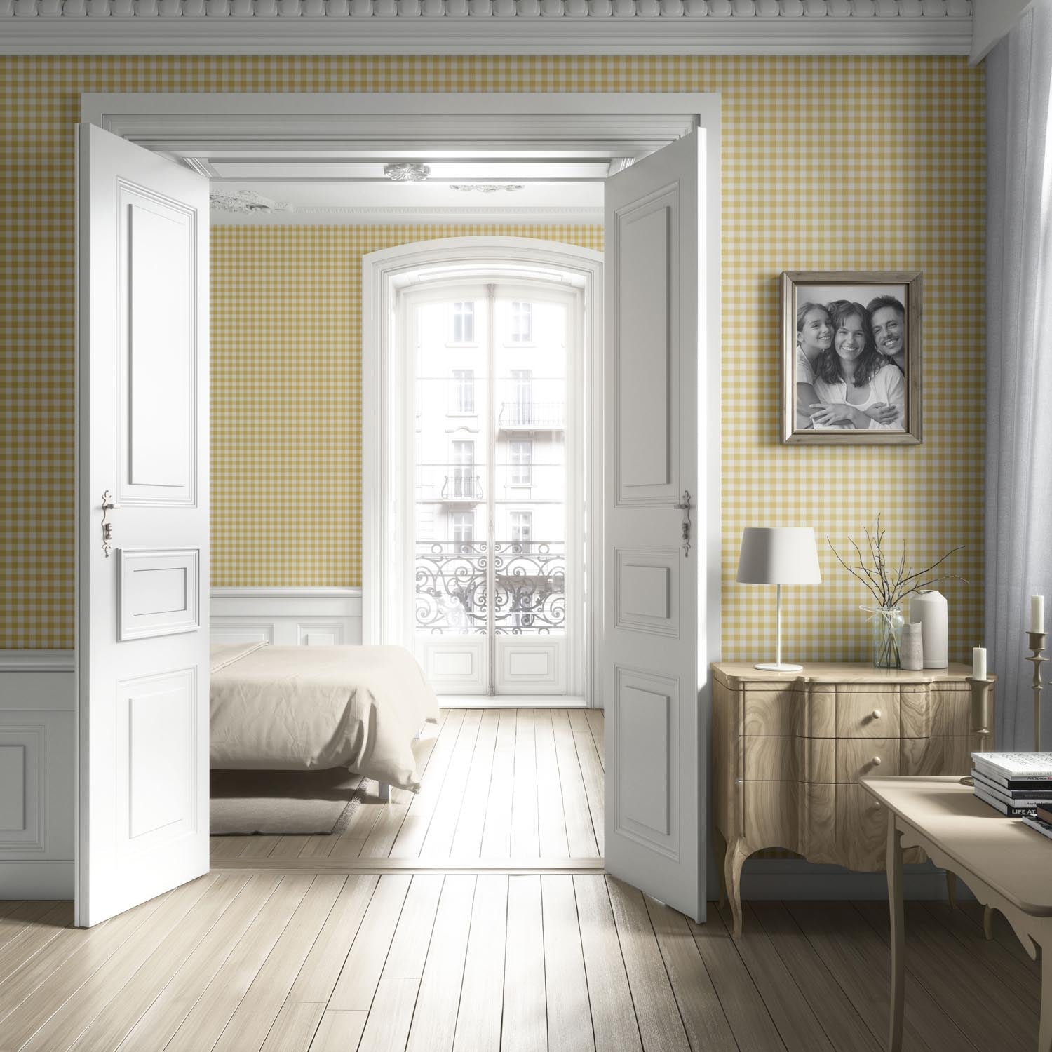 Geometric Gingham Checkered Kitchen Wallpaper (Yellow)