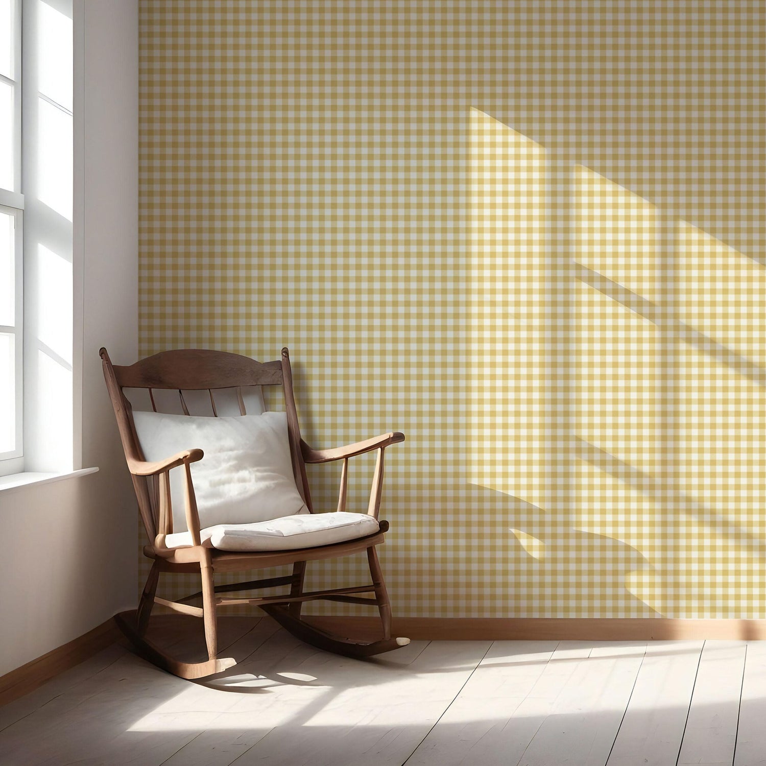 Geometric Gingham Checkered Nursery Wallpaper (Yellow)