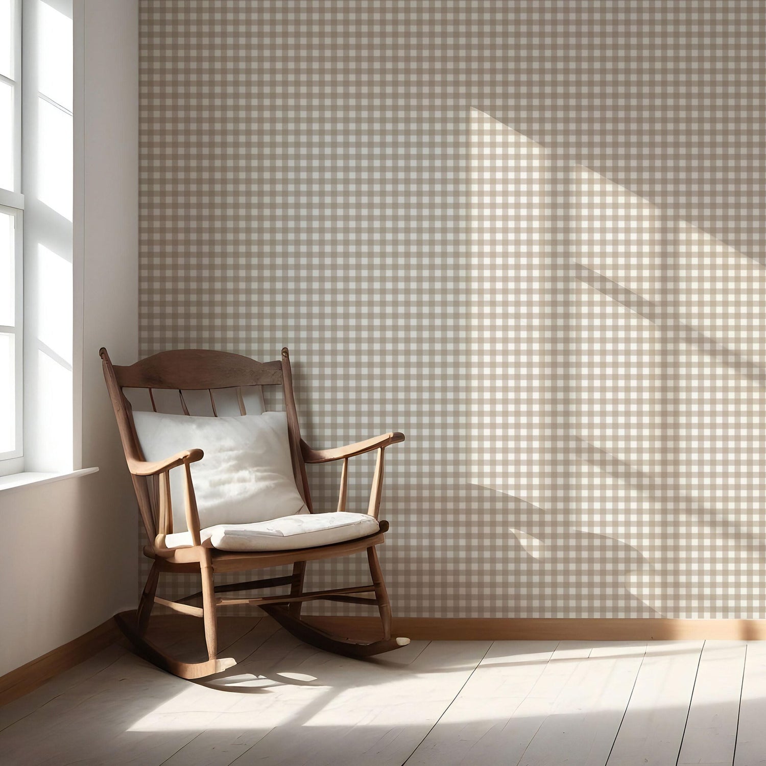 Neutral Geometric Gingham Checkered Nursery Wallpaper (Oatmeal Beige/ Soft Taupe)