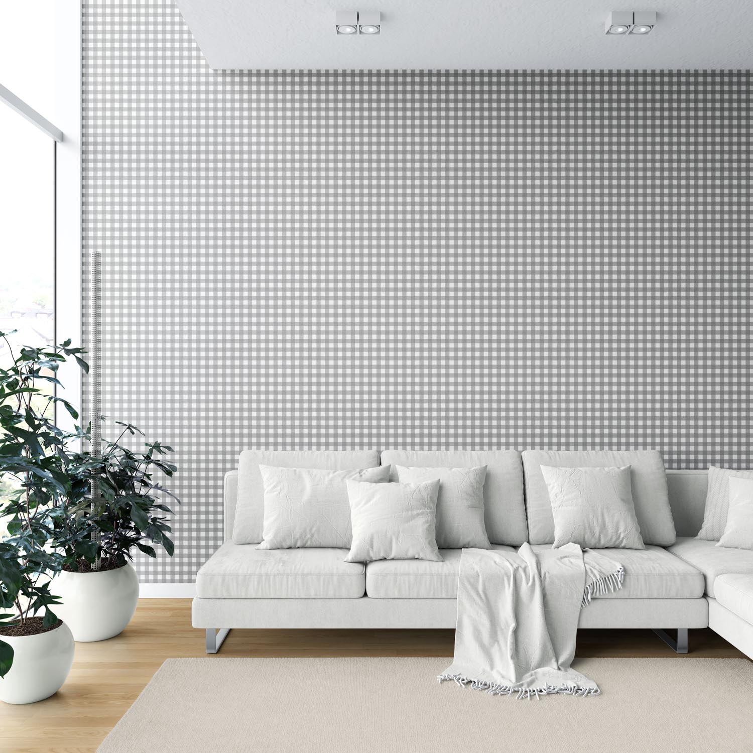Neutral Geometric Gingham Checkered Shower Toilet Wallpaper (Gray)