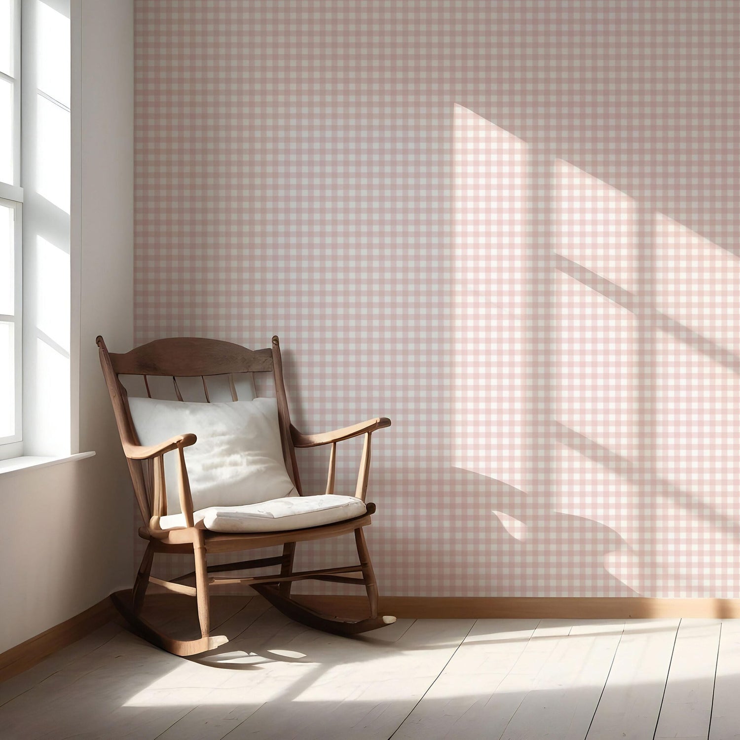 Geometric Gingham Checkered Nursery Wallpaper (Pink)