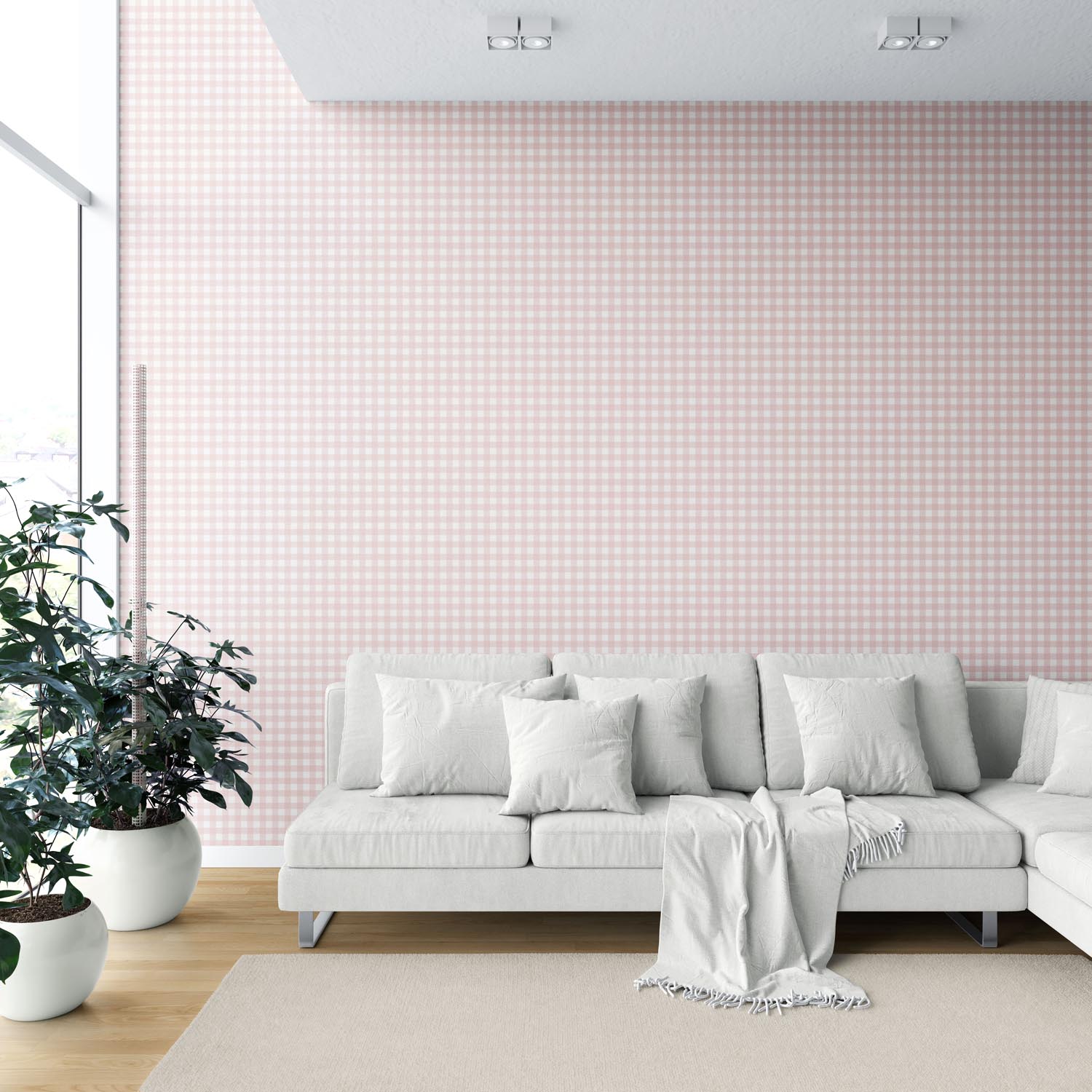 Geometric Gingham Checkered Shower Toilet Wallpaper (Pink)