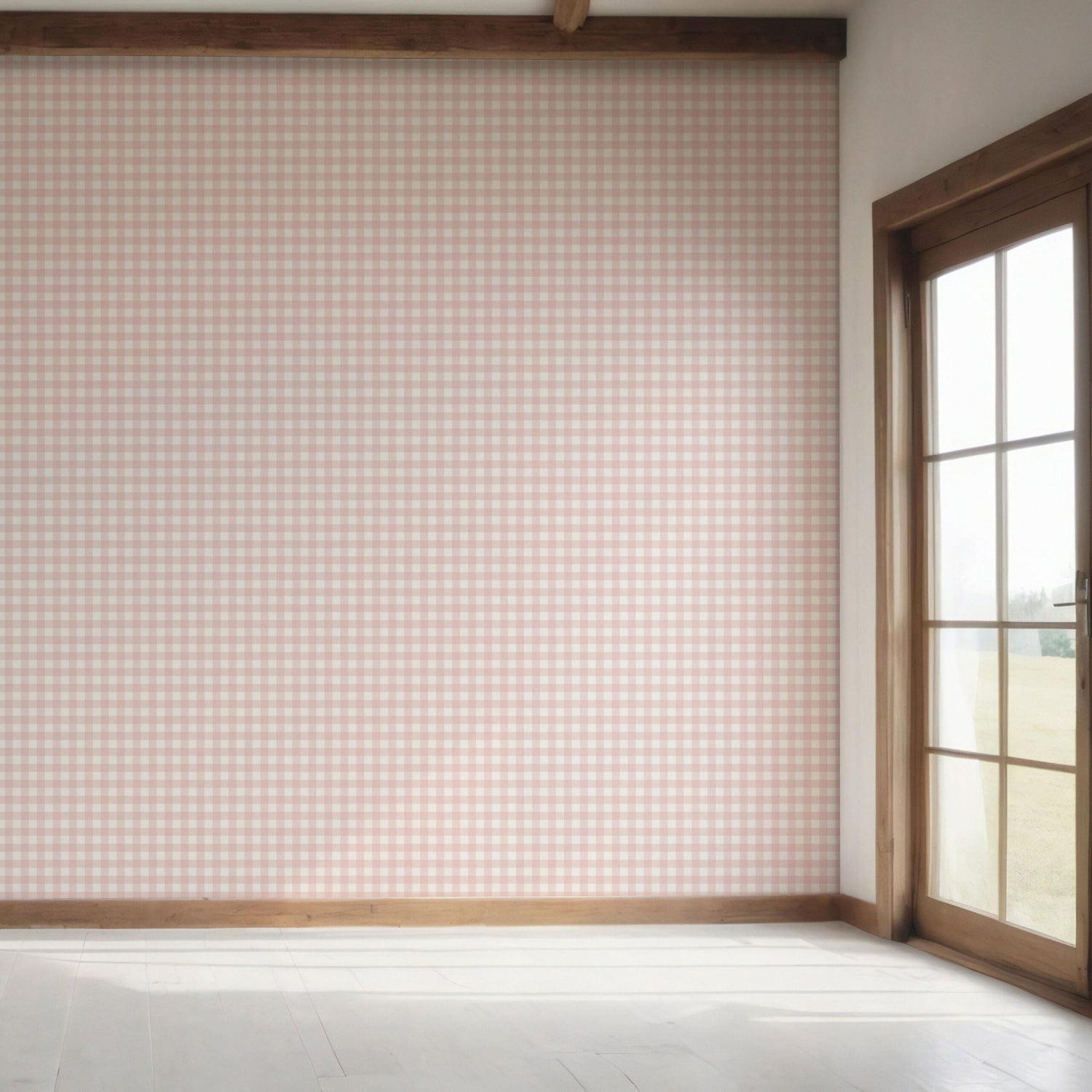 Geometric Gingham Checkered Bedroom Wallpaper (Pink)
