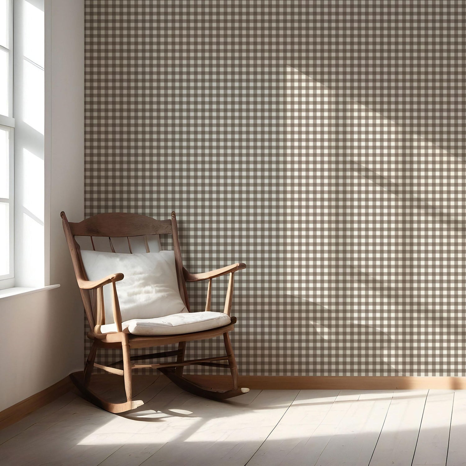 Neutral Geometric Gingham Checkered Nursery Wallpaper (Brown/ Taupe)