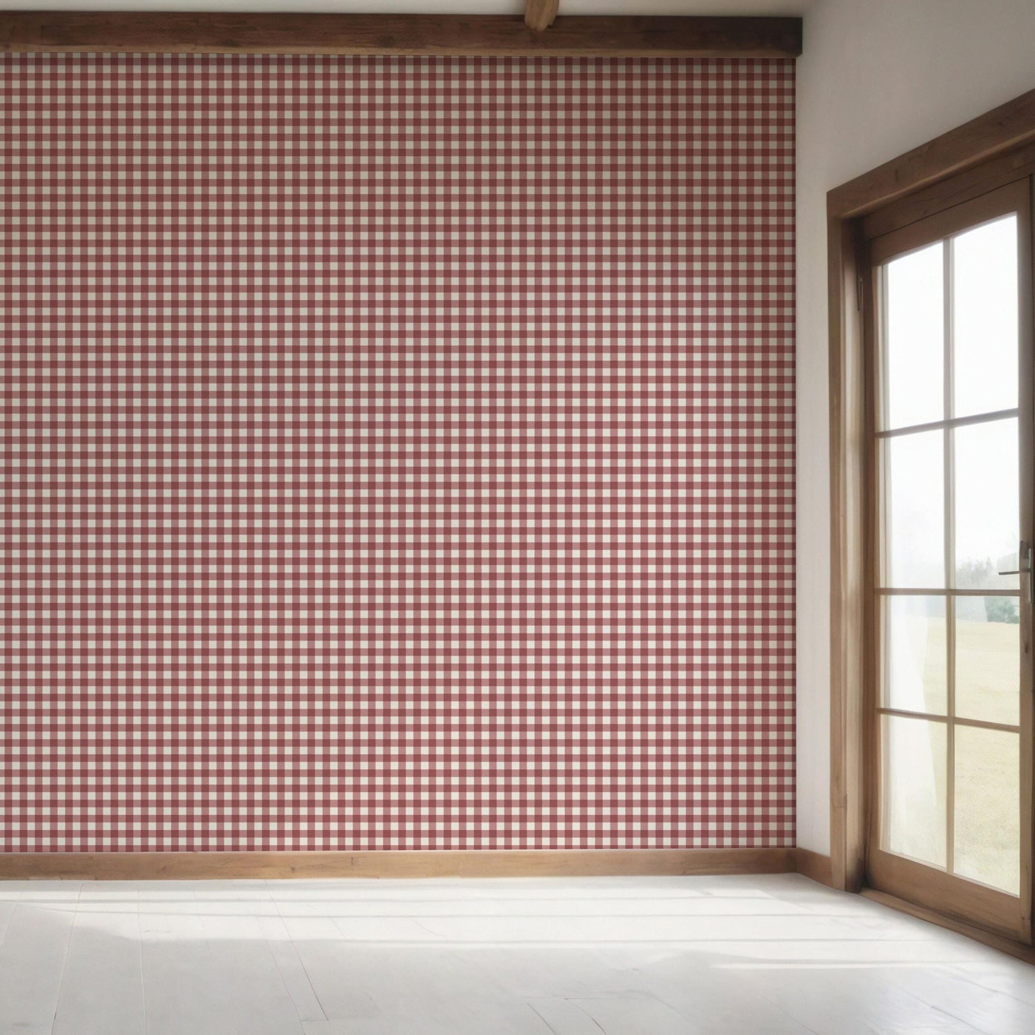 Geometric Gingham Checkered Bedroom Wallpaper (Cranberry Red)
