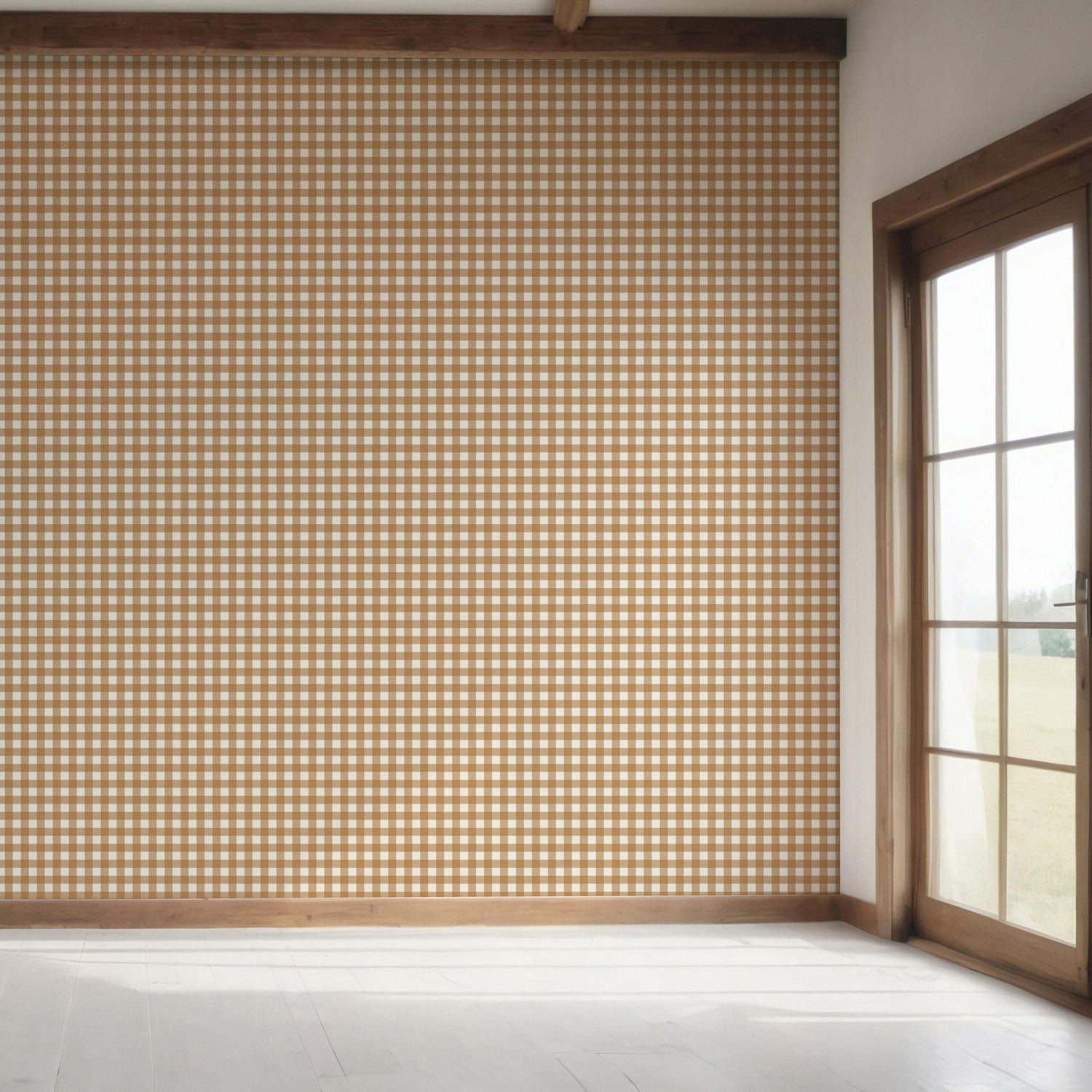 Geometric Gingham Checkered Bedroom Wallpaper (Bronze Orange)