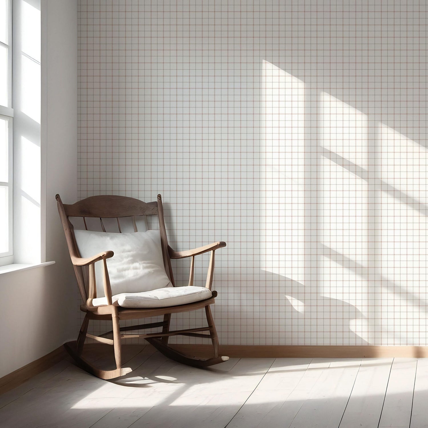 Windowpane Checkered/ Plaid Nursery Wallpaper (Pink/ White/ Taupe)