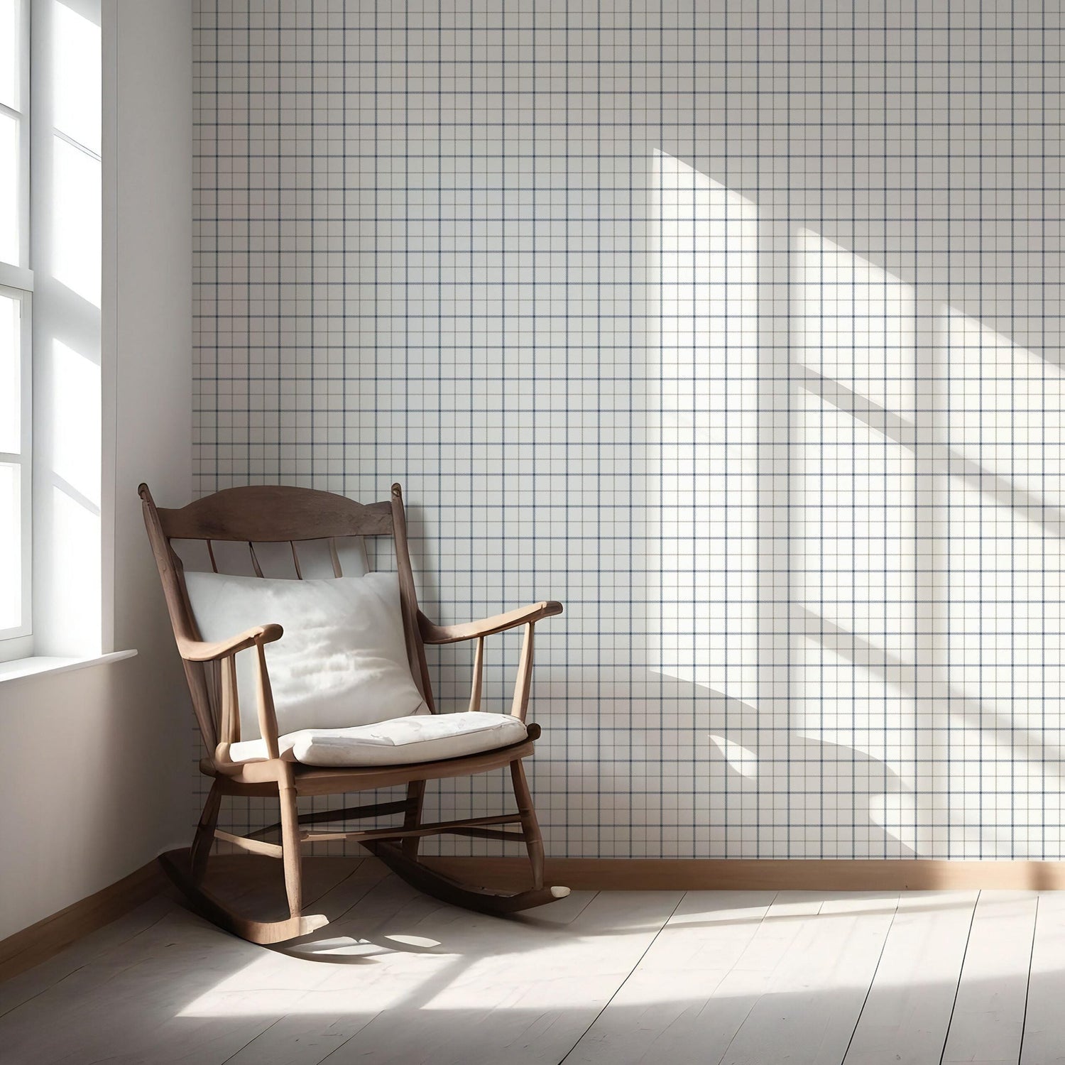 Windowpane Checkered/ Plaid Nursery Wallpaper (Navy Blue/ White/ Taupe)