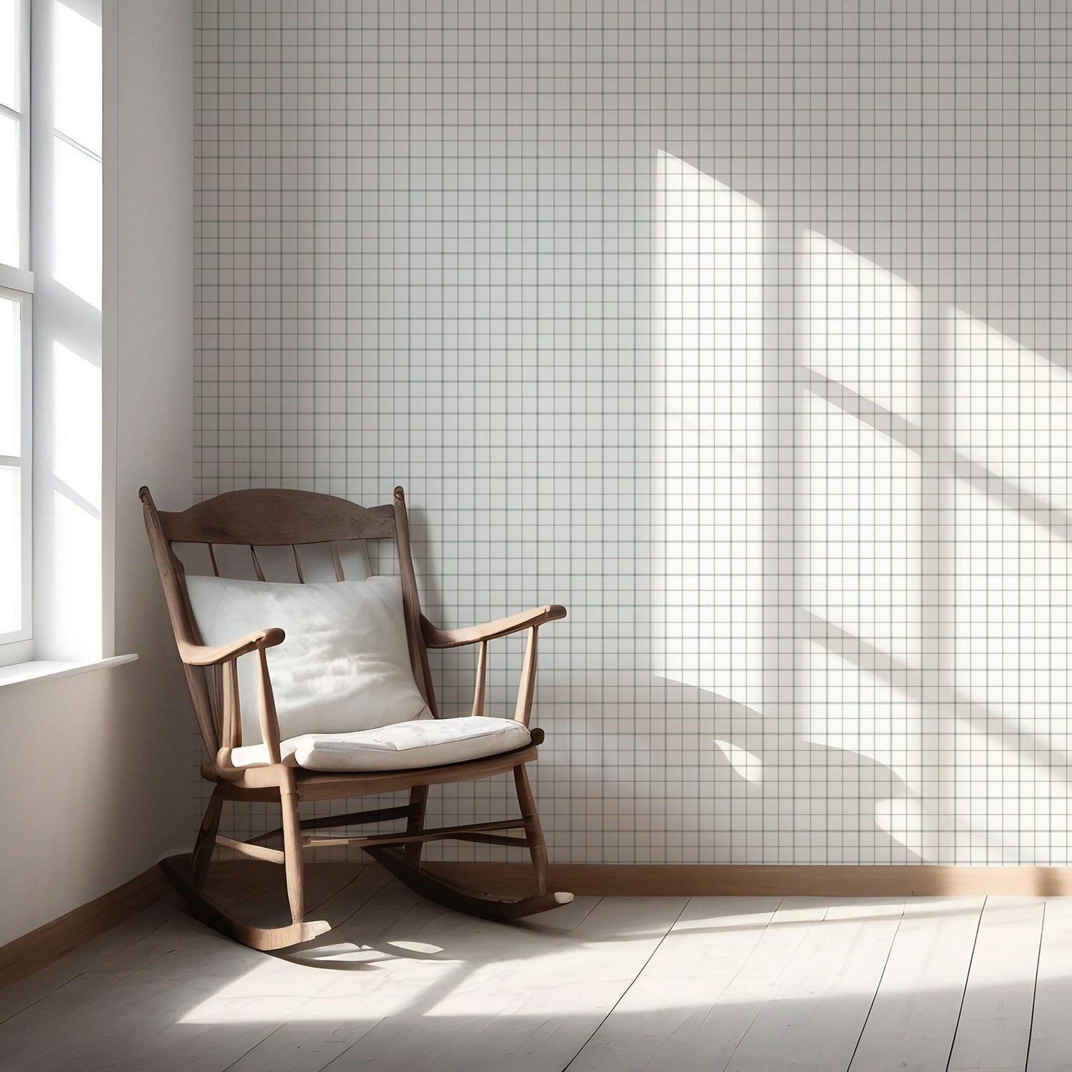 Windowpane Checkered/ Plaid Nursery Wallpaper Green/ White/ Taupe