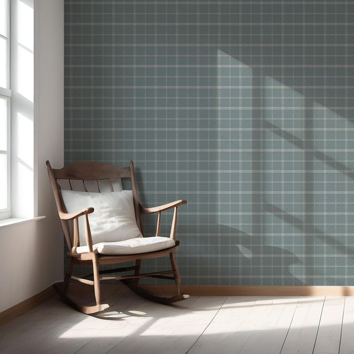 Geometric Plaid Checkered Nursery Wallpaper (Teal Blue/ Gray)